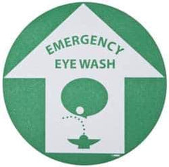 NMC - Emergency Eye Wash, Anti-Skid Pressure-Sensitive Vinyl Floor Sign - Round, Green on White, Adhesive Backed, For First Aid - USA Tool & Supply