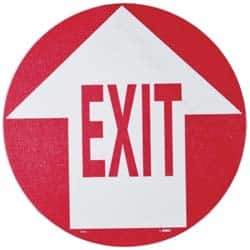 NMC - Exit, Anti-Skid Pressure-Sensitive Vinyl Floor Sign - Round, Red on White, Adhesive Backed, For Exit, Entrance & Directional - USA Tool & Supply