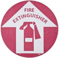 NMC - Fire Extinguisher, Anti-Skid Pressure-Sensitive Vinyl Floor Sign - Round, Red on White, Adhesive Backed, For Fire - USA Tool & Supply