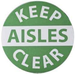 NMC - Keep Aisles Clear, Anti-Skid Pressure-Sensitive Vinyl Floor Sign - Round, Green on White, Adhesive Backed, For Accident Prevention - USA Tool & Supply