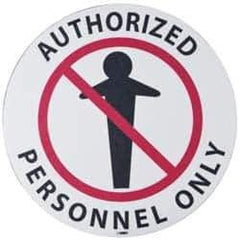 NMC - Authorized Personnel Only, Anti-Skid Pressure-Sensitive Vinyl Floor Sign - Round, Black & Red on White, Adhesive Backed, For Security & Admittance - USA Tool & Supply
