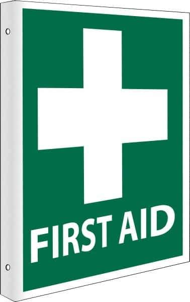 NMC - "First Aid", 10" Long x 8" Wide, Rigid Plastic Safety Sign - Rectangle, 0.05" Thick, Use for First Aid - USA Tool & Supply