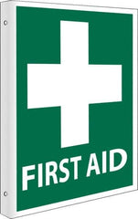 NMC - "First Aid", 10" Long x 8" Wide, Rigid Plastic Safety Sign - Rectangle, 0.05" Thick, Use for First Aid - USA Tool & Supply