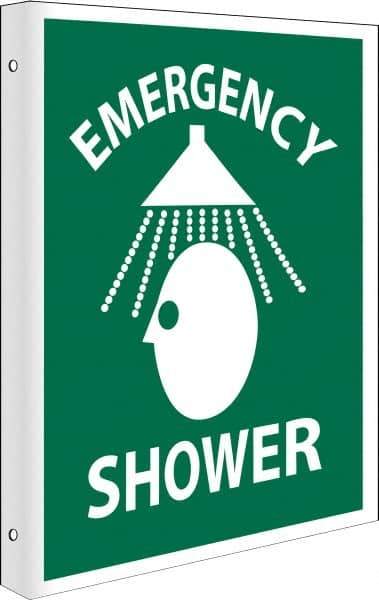 NMC - "Emergency Shower", 10" Long x 8" Wide, Rigid Plastic Safety Sign - Rectangle, 0.05" Thick, Use for First Aid - USA Tool & Supply
