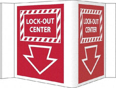NMC - "Lock-Out Center", 5-3/4" Long x 8-3/4" Wide, Rigid Plastic Safety Sign - Rectangle, 0.125" Thick, Use for Accident Prevention - USA Tool & Supply