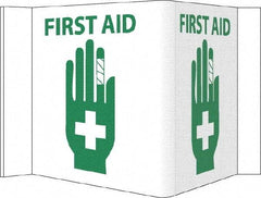 NMC - "First Aid", 5-3/4" Long x 8-3/4" Wide, Rigid Plastic Safety Sign - Rectangle, 0.125" Thick, Use for First Aid - USA Tool & Supply