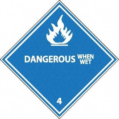 NMC - Dangerous When Wet DOT Shipping Label - 4" High x 4" Wide - USA Tool & Supply