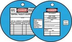 NMC - DANGER - DO NOT REMOVE THIS TAG - EMPLOYEES WORKING ON EQUIPMENT - CENTRAL TAGOUT LOCATED, English Safety & Facility Lockout Tag - Tag Header: Danger, 2 Sides, Black, Red & White Fiber - USA Tool & Supply