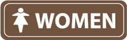 NMC - Women, 11" Wide x 3.5" High, Acrylic Sign - English, White on Brown, Wall Mount - USA Tool & Supply