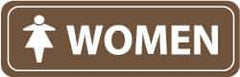 NMC - Women, 11" Wide x 3.5" High, Acrylic Sign - English, White on Brown, Wall Mount - USA Tool & Supply