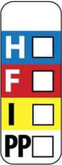 NMC - Hazardous Materials Label - Legend: H - F - I - PP, English, Black, Blue, Red, Yellow & White, 3" Long x 1" High, Sign Muscle Finish - USA Tool & Supply