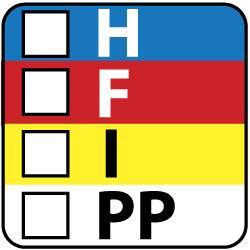NMC - Hazardous Materials Label - Legend: H - F - I - PP, English, Black, Blue, Red, Yellow & White, 1" Long x 1" High, Sign Muscle Finish - USA Tool & Supply