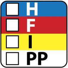 NMC - Hazardous Materials Label - Legend: H - F - I - PP, English, Black, Blue, Red, Yellow & White, 1" Long x 1" High, Sign Muscle Finish - USA Tool & Supply