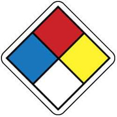 NMC - Hazardous Materials Label - Black, Blue, Red, Yellow & White, 1" Long x 1" High, Sign Muscle Finish - USA Tool & Supply