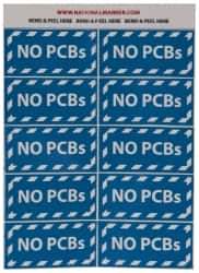 NMC - Hazardous Materials Label - Legend: No PCBs, English, Blue & White, 2" Long x 1" High, Sign Muscle Finish - USA Tool & Supply