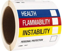 NMC - "Health - Flammability - Instability - Personal Protection", 4" Long x 4" Wide, Paper Safety Sign - Square, Use for Hazardous Materials - USA Tool & Supply