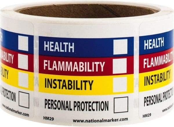 NMC - "Health - Flammability - Instability - Personal Protection", 2" Long x 2" Wide, Paper Safety Sign - Square, Use for Hazardous Materials - USA Tool & Supply