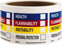 NMC - "Health - Flammability - Instability - Personal Protection", 2" Long x 2" Wide, Paper Safety Sign - Square, Use for Hazardous Materials - USA Tool & Supply