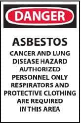 NMC - "Danger - Asbestos Cancer and Lung Disease Hazard - Authorized Personnel Only - Respirator and Protective Clothing Are...", 20" Long x 14" Wide, Paper Safety Sign - Rectangle, Use for Accident Prevention - USA Tool & Supply