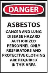 NMC - "Danger - Asbestos Cancer and Lung Disease Hazard - Authorized Personnel Only - Respirator and Protective Clothing Are...", 20" Long x 14" Wide, Paper Safety Sign - Rectangle, Use for Accident Prevention - USA Tool & Supply