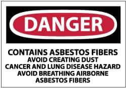 NMC - "Danger - Contains Asbestos Fibers - Avoid Creating Dust - Cancer and Lung Disease Hazard - Avoid Breathing Airborne...", 3" Long x 5" Wide, Pressure-Sensitive Vinyl Safety Sign - Rectangle, 0.004" Thick, Use for Hazardous Materials - USA Tool & Supply