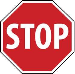 NMC - "Stop", 18" Wide x 18" High, Plastic Stop & Yield Signs - 0.05" Thick, White on Red, Round, Post Mount - USA Tool & Supply