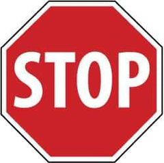 NMC - "Stop", 18" Wide x 18" High, Plastic Stop & Yield Signs - 0.05" Thick, White on Red, Round, Post Mount - USA Tool & Supply