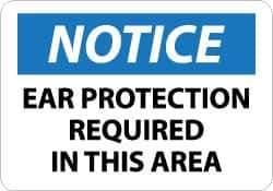 NMC - "Notice - Ear Protection Required in This Area", 10" Long x 14" Wide, Pressure-Sensitive Vinyl Safety Sign - Rectangle, 0.004" Thick, Use for Accident Prevention - USA Tool & Supply