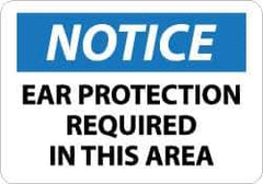 NMC - "Notice - Ear Protection Required in This Area", 10" Long x 14" Wide, Pressure-Sensitive Vinyl Safety Sign - Rectangle, 0.004" Thick, Use for Accident Prevention - USA Tool & Supply
