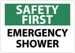 NMC - "Safety First - Emergency Shower", 10" Long x 14" Wide, Rigid Plastic Safety Sign - Rectangle, 0.05" Thick, Use for First Aid - USA Tool & Supply