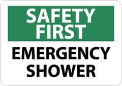 NMC - "Safety First - Emergency Shower", 10" Long x 14" Wide, Rigid Plastic Safety Sign - Rectangle, 0.05" Thick, Use for First Aid - USA Tool & Supply