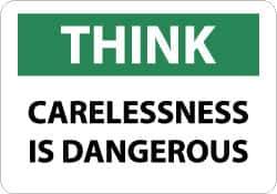 NMC - "Think - Carelessness Is Dangerous", 10" Long x 14" Wide, Aluminum Safety Sign - Rectangle, 0.04" Thick, Use for Accident Prevention - USA Tool & Supply