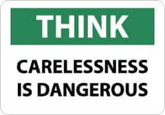 NMC - "Think - Carelessness Is Dangerous", 10" Long x 14" Wide, Aluminum Safety Sign - Rectangle, 0.04" Thick, Use for Accident Prevention - USA Tool & Supply
