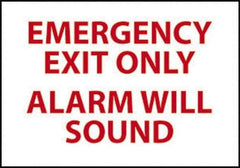 NMC - Emergency Exit Only Alarm Will Sound, Pressure Sensitive Vinyl Exit Sign - 14" Wide x 10" High - USA Tool & Supply