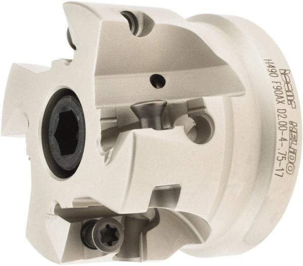 Iscar - 4 Inserts, 2" Cut Diam, 3/4" Arbor Diam, 0.642" Max Depth of Cut, Indexable Square-Shoulder Face Mill - 0/90° Lead Angle, 1.57" High, H490 AN.X 1706 Insert Compatibility, Through Coolant, Series Helido - USA Tool & Supply