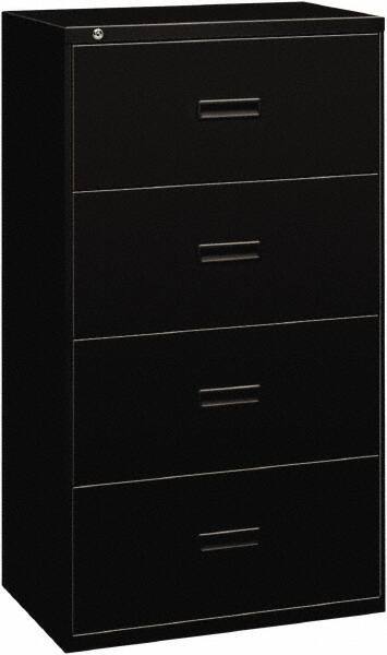 Basyx - 36" Wide x 53-1/4" High x 19-1/4" Deep, 4 Drawer Lateral File - Steel, Black - USA Tool & Supply