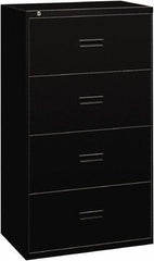 Basyx - 36" Wide x 53-1/4" High x 19-1/4" Deep, 4 Drawer Lateral File - Steel, Black - USA Tool & Supply