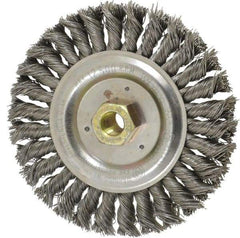 Weiler - 6" OD, 5/8" Arbor Hole, Stringer Bead Steel Wheel Brush - 1/2" Face Width, 1-1/8" Trim Length, 0.02" Filament Diam, 12,500 RPM - USA Tool & Supply