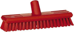 Vikan - 1.3" Bristle Length, Polyester Scrub Brush - 10-3/4" Long x 2-1/2" Wide Head, 11" OAL, European Threaded Handle, Red, Polypropylene Block - USA Tool & Supply