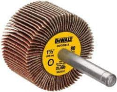 DeWALT - 1-1/2" Diam x 1" Face Width, Medium Aluminum Oxide Coated Mounted Flap Wheel - 1/4" Shank Mount, 80 Grit, Cloth Backing, 25,000 Max RPM - USA Tool & Supply
