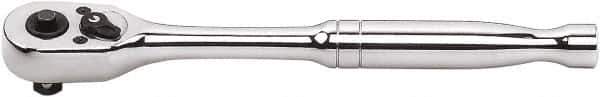 GearWrench - 3/8" Drive Pear Head Quick-Release Ratchet - Full Polish Chrome Finish, 7-7/8" OAL, 45 Gear Teeth, Button Head - USA Tool & Supply