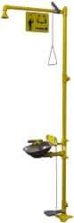 Bradley - 1-1/4" Inlet, 26 GPM shower Flow, Drench shower & Eyewash Station - Bowl, Triangular Pull Rod, Push Flag & Foot Treadle Activated, Galvanized Steel Pipe, Plastic Shower Head, 0.4 GPM Bowl Flow, Corrosion Resistant, Top or Mid Supply - USA Tool & Supply