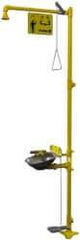 Bradley - 1-1/4" Inlet, 26 GPM shower Flow, Drench shower, Eye & Face Wash Station - Bowl, Triangular Pull Rod, Push Flag & Foot Treadle Activated, Galvanized Steel Pipe, Plastic Shower Head, 3 GPM Bowl Flow, Corrosion Resistant, Top or Mid Supply - USA Tool & Supply