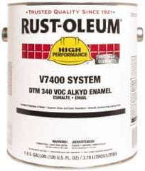 Rust-Oleum - 1 Gal White High Gloss Finish Alkyd Enamel Paint - 230 to 425 Sq Ft per Gal, Interior/Exterior, Direct to Metal, <340 gL VOC Compliance - USA Tool & Supply