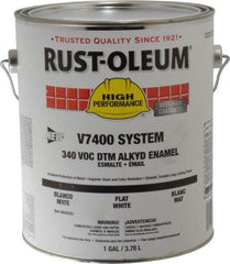 Rust-Oleum - 1 Gal White Flat Finish Alkyd Enamel Paint - 230 to 425 Sq Ft per Gal, Interior/Exterior, Direct to Metal, <340 gL VOC Compliance - USA Tool & Supply