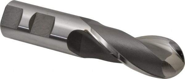 OSG - 1" Diam, 2-1/4" LOC, 2 Flute Cobalt Ball End Mill - Uncoated, Single End, 4-3/4" OAL, 1" Shank Diam, Spiral Flute - USA Tool & Supply
