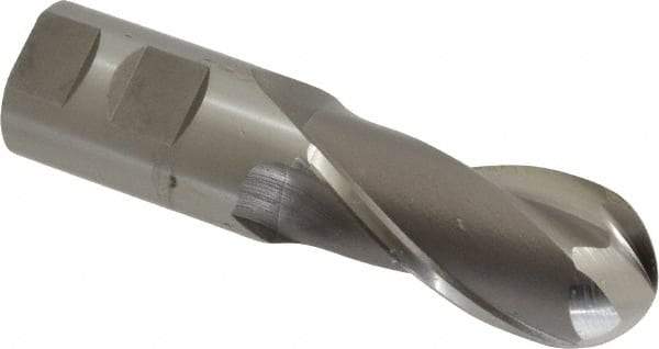 OSG - 1-1/4" Diam, 2-1/2" LOC, 2 Flute Cobalt Ball End Mill - Uncoated, Single End, 5" OAL, 1-1/4" Shank Diam, Spiral Flute - USA Tool & Supply