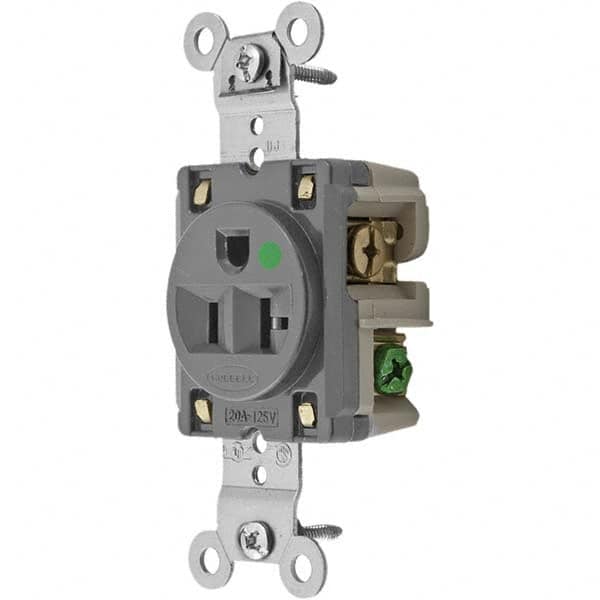 Hubbell Wiring Device-Kellems - 125V 20A NEMA 5-20R Hospital Grade Gray Straight Blade Single Receptacle - USA Tool & Supply