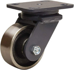 Hamilton - 4" Diam x 1-1/2" Wide x 5-5/8" OAH Top Plate Mount Swivel Caster - Forged Steel, 1,400 Lb Capacity, Straight Roller Bearing, 4 x 5" Plate - USA Tool & Supply