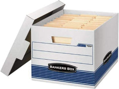 BANKERS BOX - 1 Compartment, 12 Inch Wide x 15 Inch Deep x 10 Inch High, File Storage Box - 1 Ply Bottom, 1 Ply End, 1 Ply Side, White and Blue - USA Tool & Supply